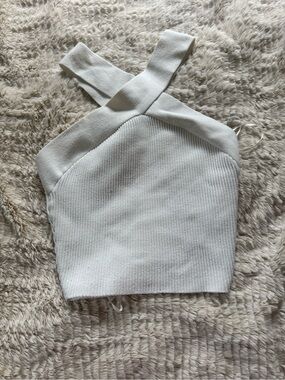 Aritzia White Cross-Back Knit Crop Top